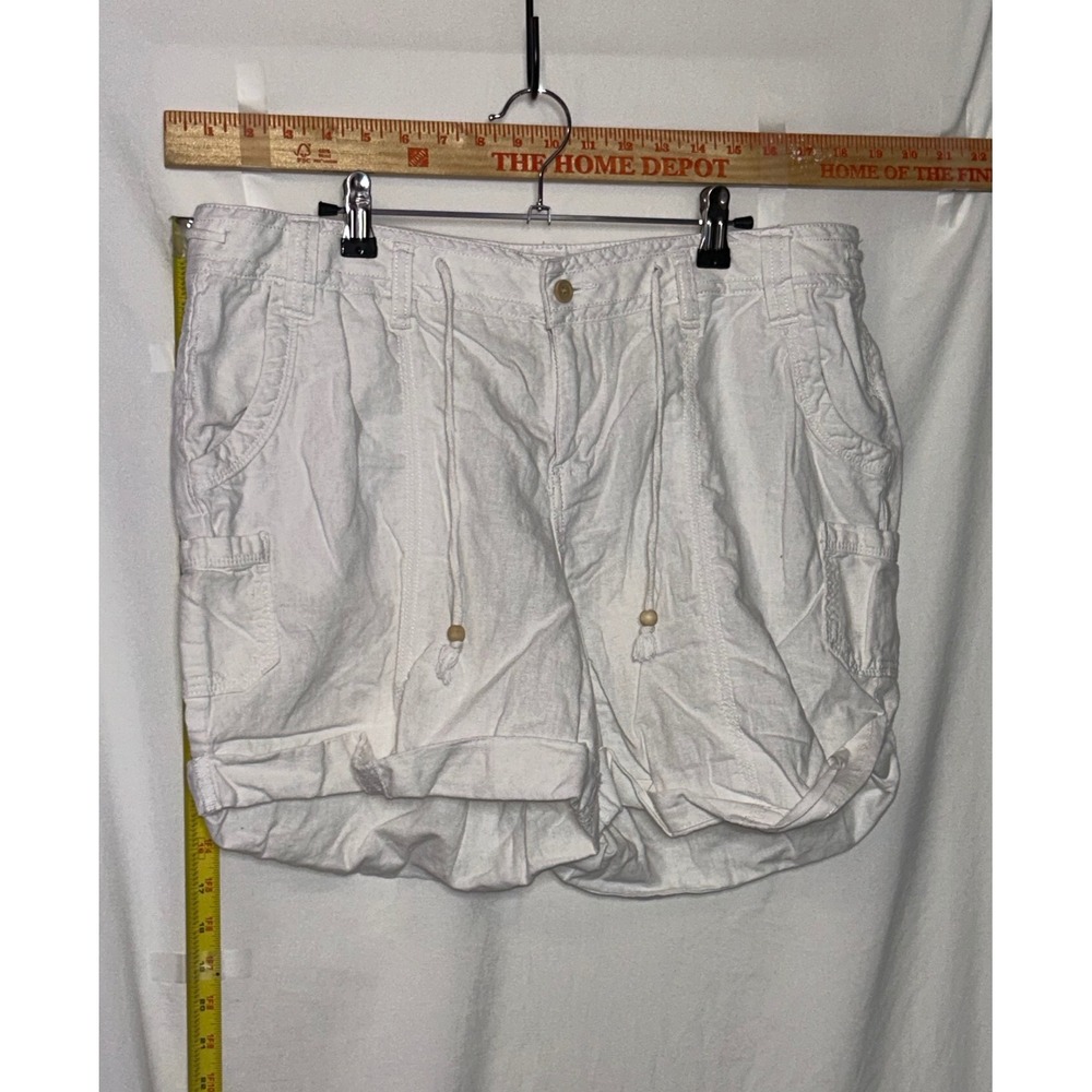 Sonoma Life Style White Linen Blend Cargo Shorts Womens 16‎ Drawstring Cuffed